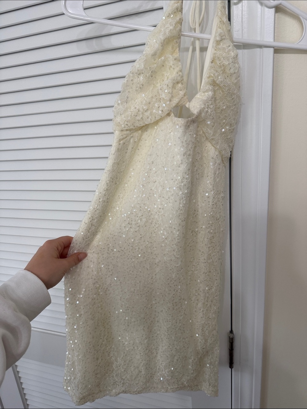 Windsor Cream Sequin Halter Party Dress